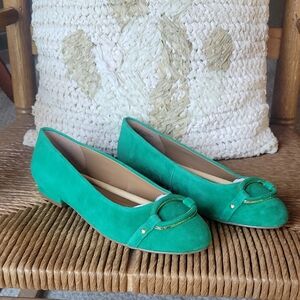 NWOT, Talbot's Madison Buckle Suede Ballet Flats, derry green, size 7.5M